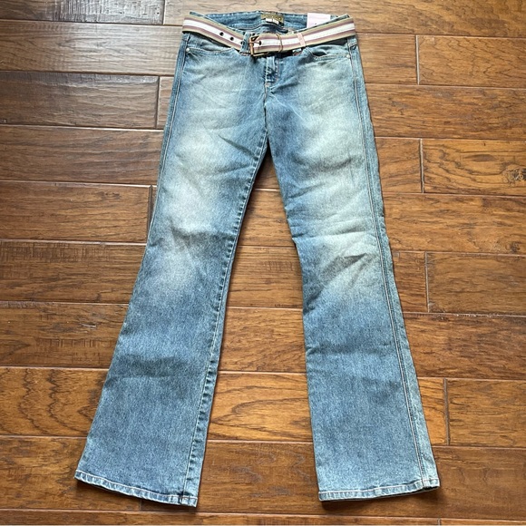 XOXO Denim - Y2K XOXO low rise bootcut blue jeans w/adorable pink white & tan belt size 5/6